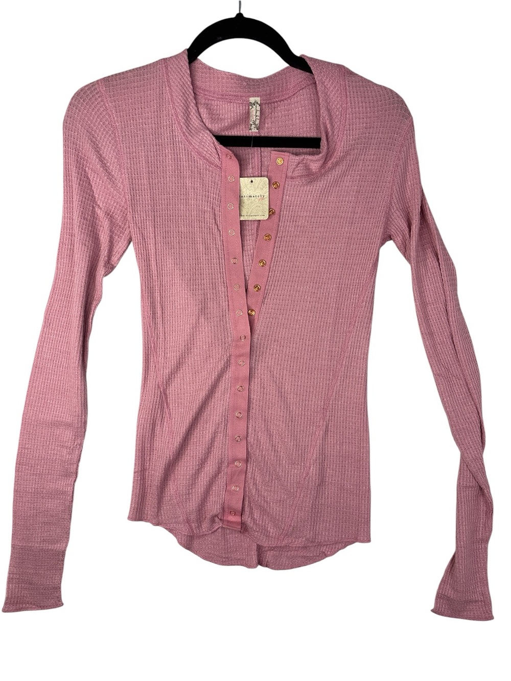 Free People Dusty Pink Waffle Snap-Front Long Sleeve Top